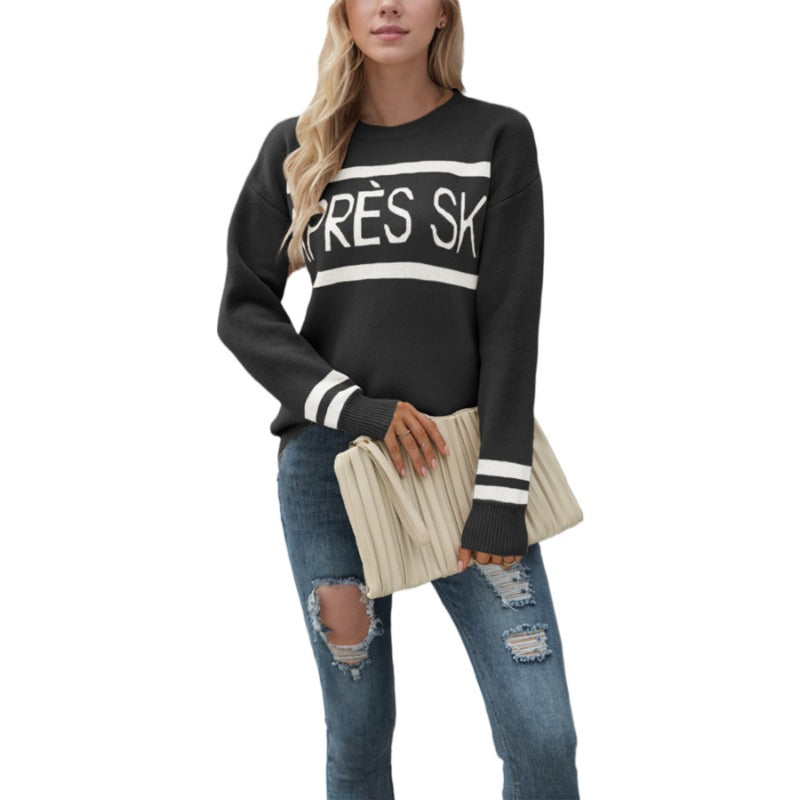 Wholesale Long-sleeved Top Round Neck Letter Jacquard Fashionable Bottoming Sweater